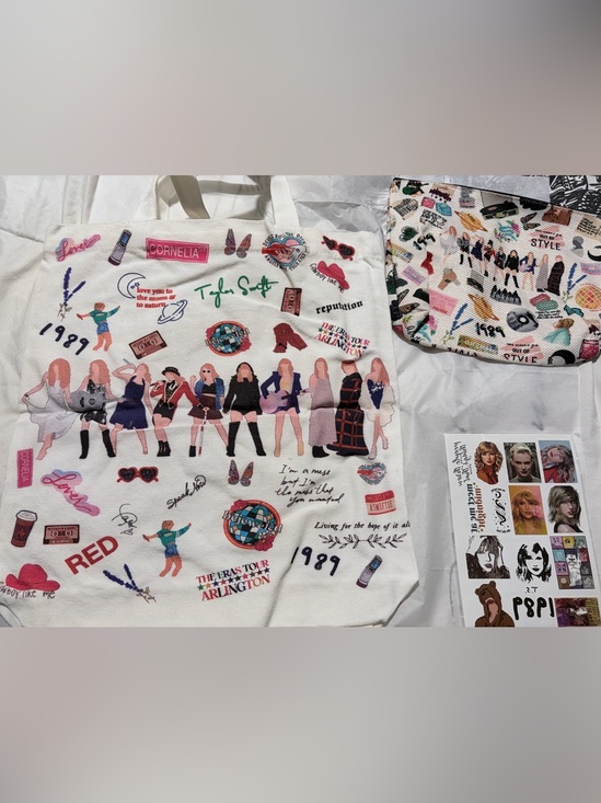 Taylor Swift Other - NWT Taylor Swift Illustrated Tote Bag, Cosmetic Bag & 100 sticker sheet Bundle